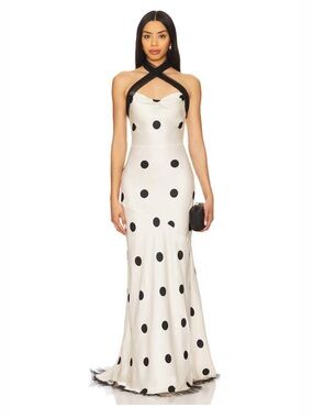 For Love And Lemons Dorothy Strapless Cream Black Polka Dot Maxi Dress size XS